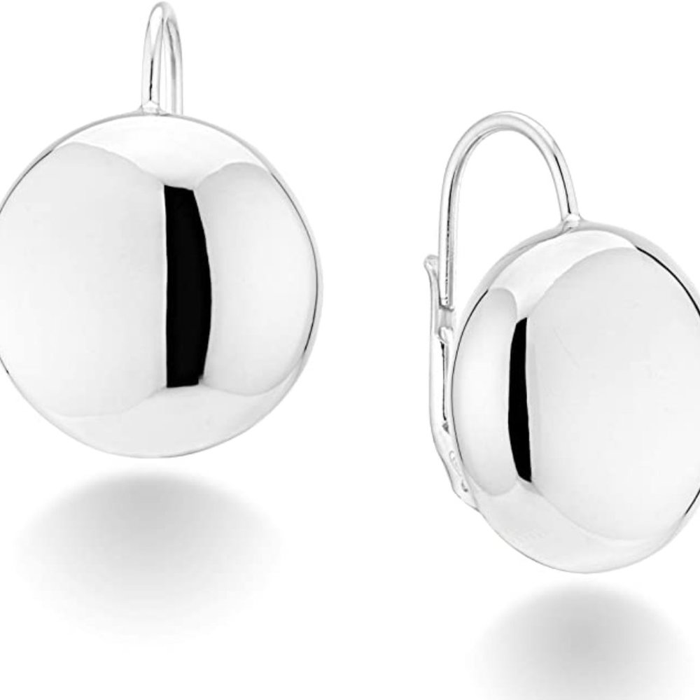 925 Sterling Silver Italian High Polished Round Dome Button Earrings